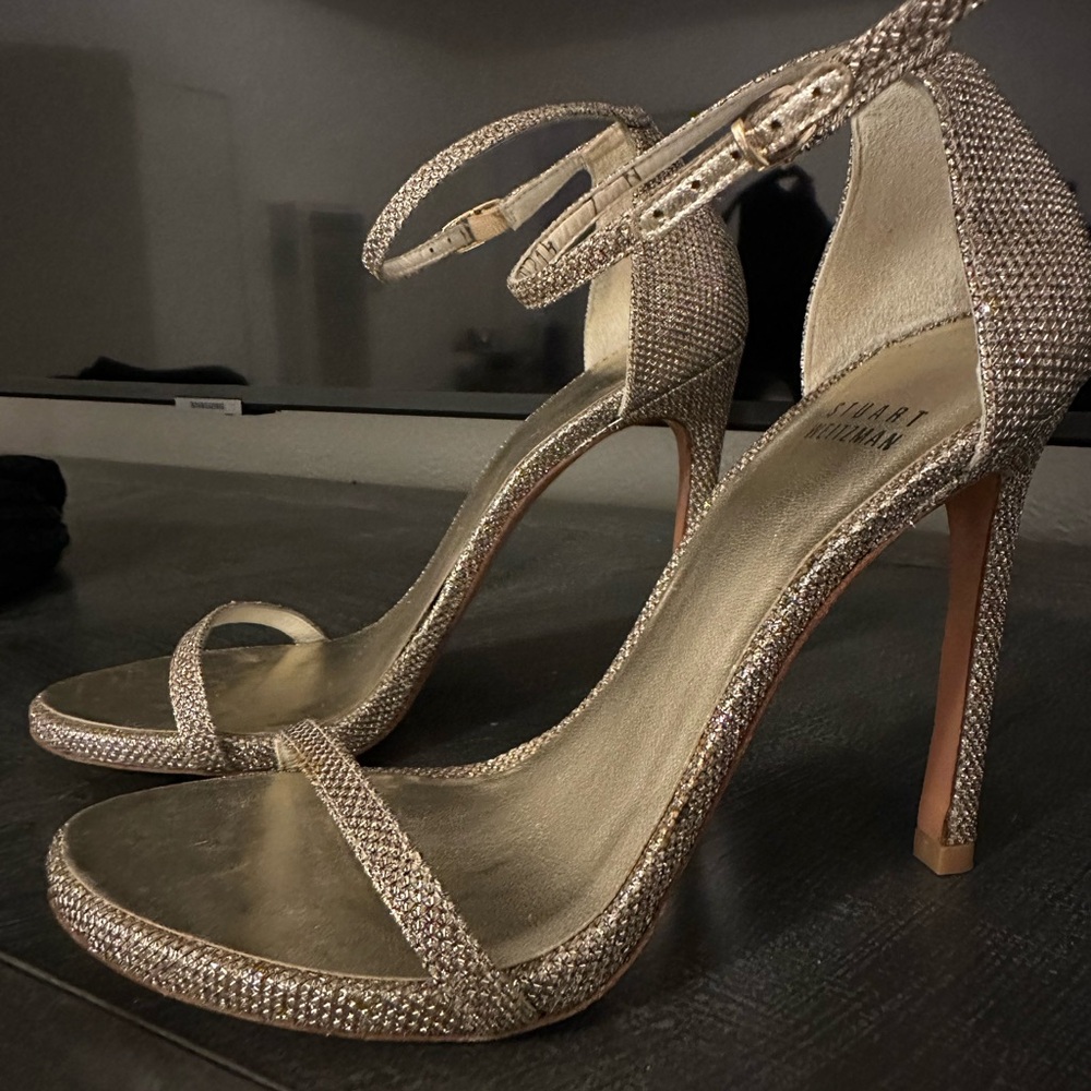 Stuart Weitzman Nudist Gold High Heel Sandals
